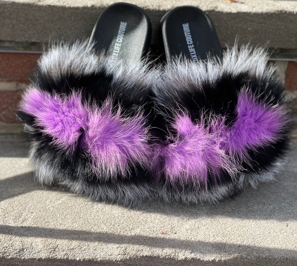 Purple Reign - Fox/Raccoon Fur Slides